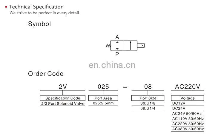 SNS pneumatic 2V series 2/2 way normally closed direct-acting 2V025-08 air solenoid valve