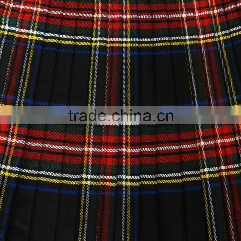 Black Stewart Scottish Tartan 6 Yard Kilt Three Buckle