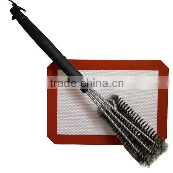 Best Selling 3 sided 18' Stainless Steel wire BBQ grill brush Barbecue Grill Brush long handle steel wire brush cheap