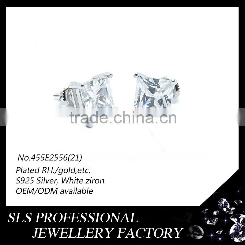 New designs earring big single stone jewelry wedding jewelry earring for Unisex gents 925 silver earring charm