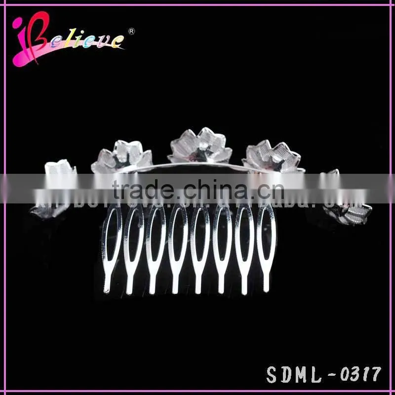 Diamond flower silver metal hair comb wedding hair jewelry magic hair comb