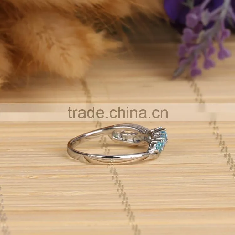 jewelry factory wholesale hot selling new fashion costume jewelry blue topaz rhodium plated silver jewelry ring