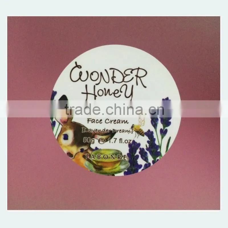 Round adhesive sticker label used in face cream bottle