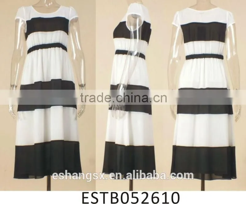 Ladies chiffon striped summer maxi dresses