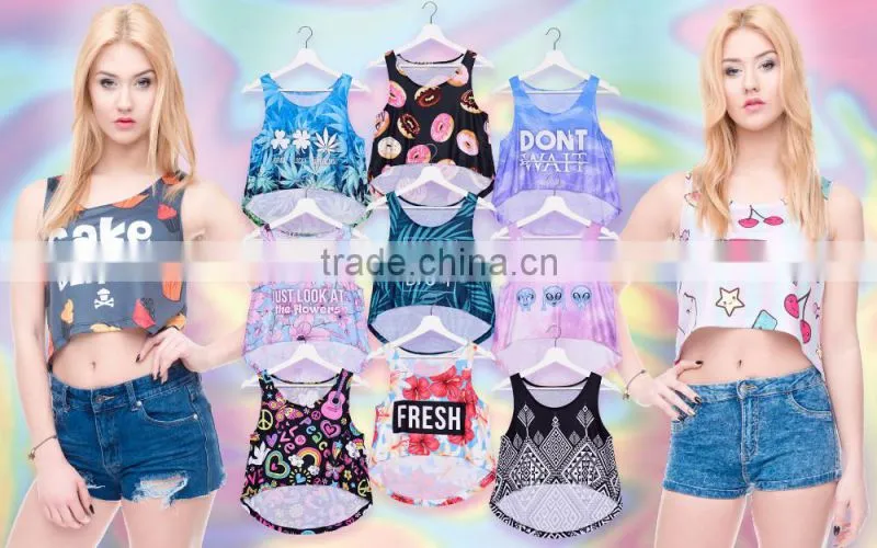 2016 New Women Clothing Digital Print Emoji Lover Custom Ladies Plain Crop Top