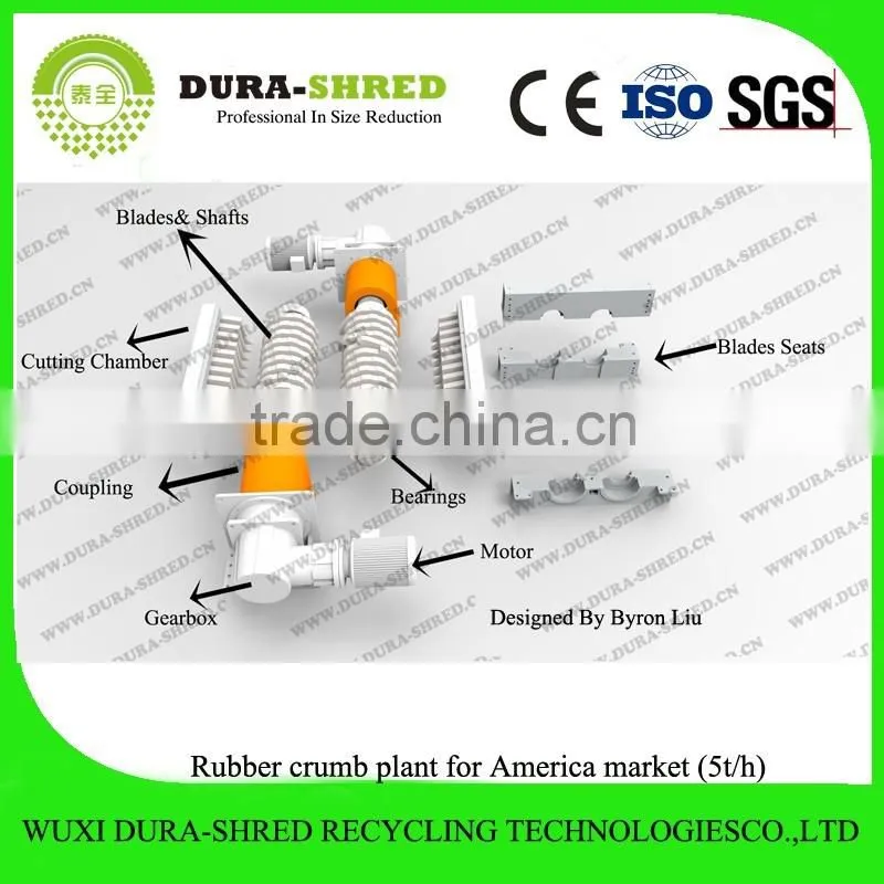 Dura-shred special designed tires and wood shredder machine