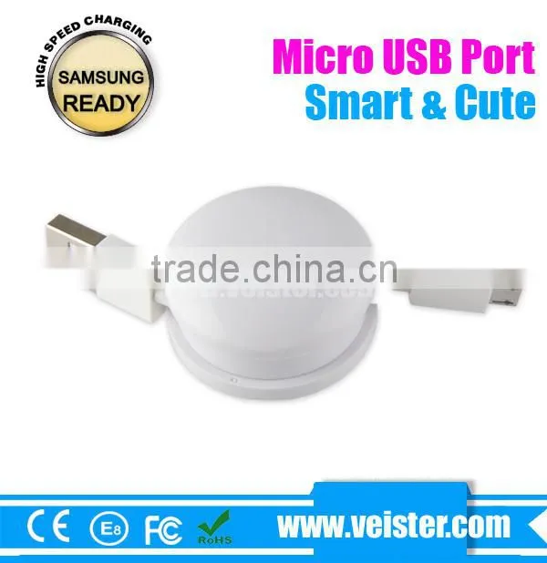 white color Charging usb date cable reel retractable USB Micro cable for Samsung Sync