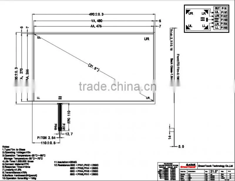GreenTouch open frame21.5inch 5 wire touch screen panel Kit for 4:3 LCD monitor