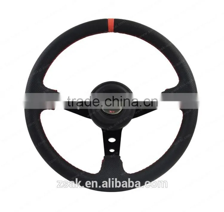 Steering wheel 97 mm deep dish 13.78 inches red suede with black spokes