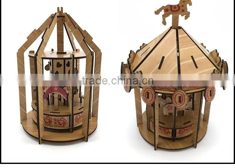 Moving Carousel Laser cut wooden puzzle 3d