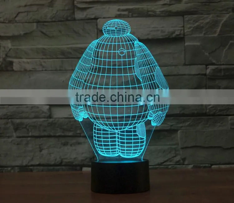 Wholesale Baymax LED 3D Illusion Night Light Lamp, Acrylic decorative With 7 Colors multicor Changing