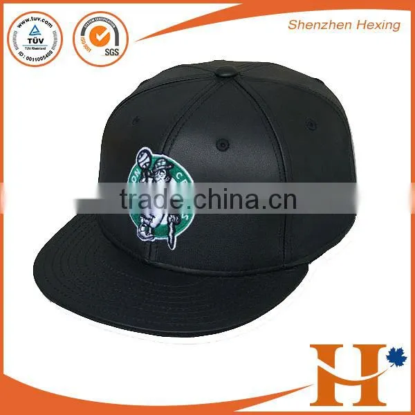 PU leather promotional baseball cap adjustable strap 6 panel flat brim hat and cap with patch label promotion