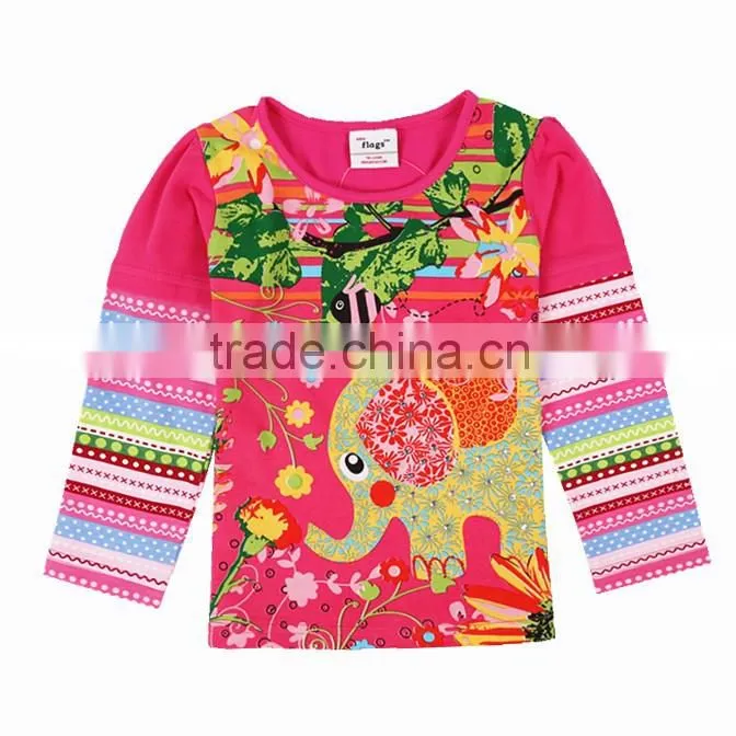 2-6Y (G630#fuchsia&purple) New winter animal printed t shirt elephant fashion for kids girls
