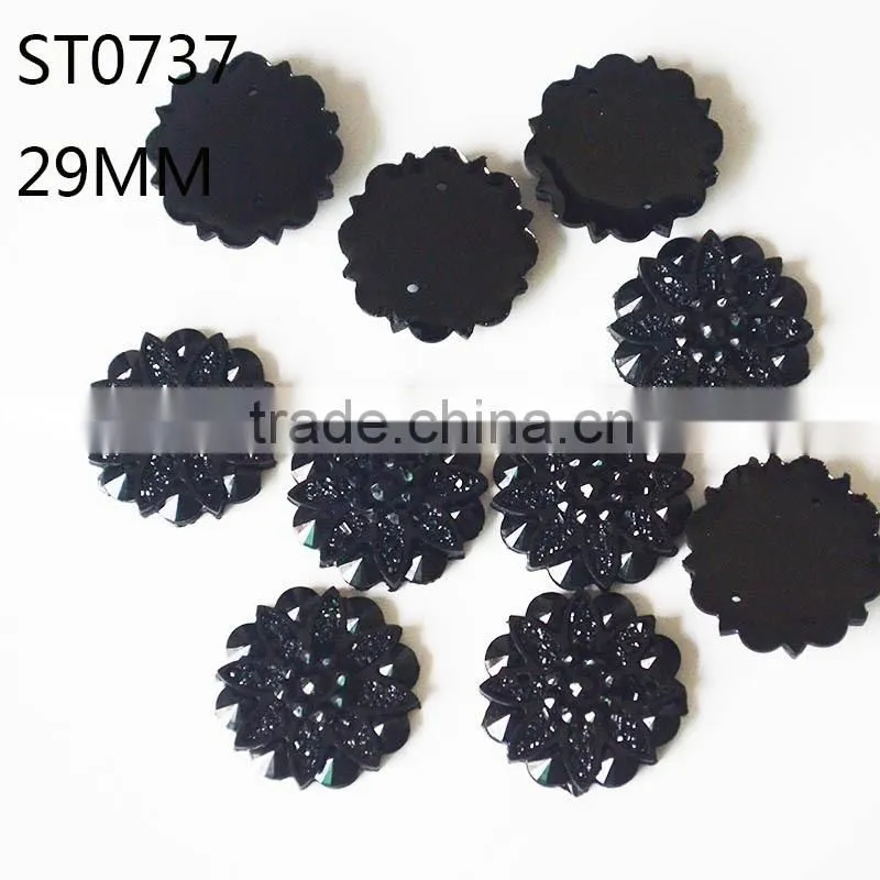 Round Resin Rhinestone ,16mm Rhinestone Sewing ,Flatback Black Gems