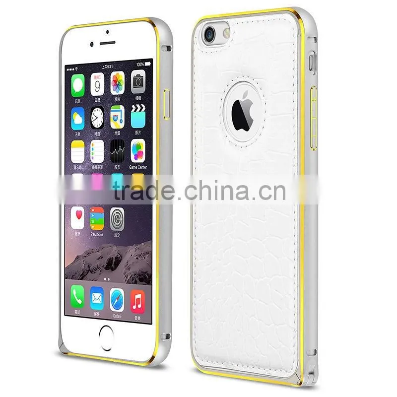 leather cheap mobile phone case for iphone 6 plus aluminum metal bumper with leather flip phone case