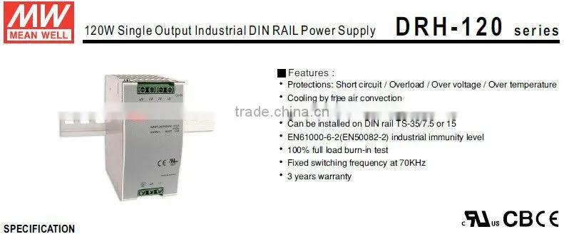 Meanwell DRH-120-24 120W 24V three phase din rail power supply