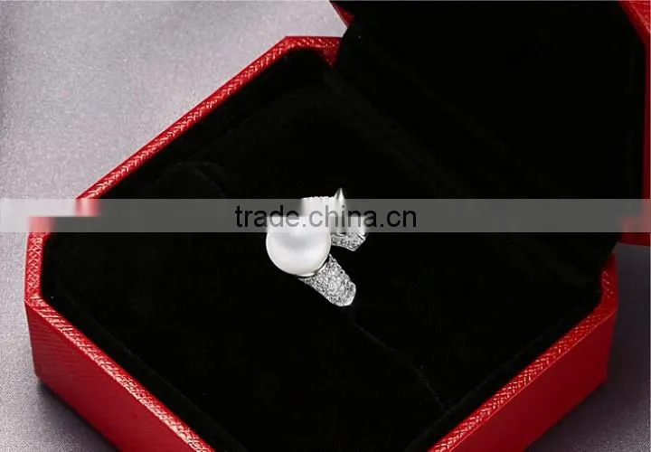 925 sterling silver adjustable leopard head ring with pearl
