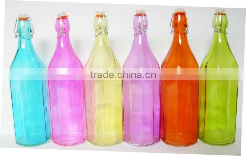 popular glass colored water bottle with wood stopper