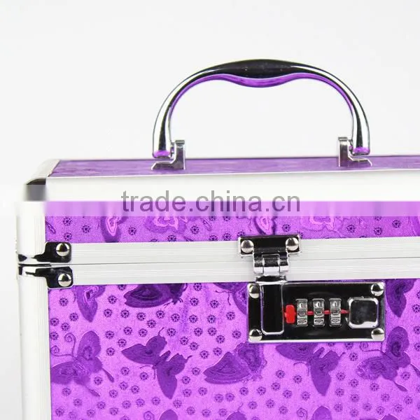 Aluminum Cosmetic Case Makeup Organizer SMALL 2-Tier Flower Lock Box