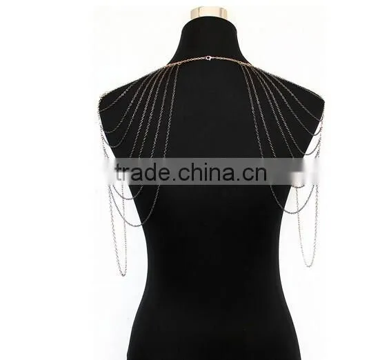 Fashion Punk Sexy Silver Tone Multi Tassel Chain Shoulder Necklace Body Chain