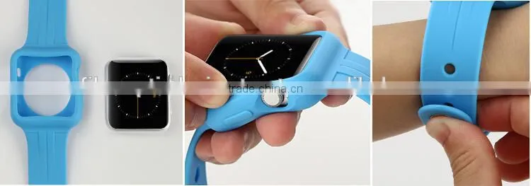 Silicone Replacement Strap Bracelet Watch Band Fitness Adjustable With Built-in Watch Frame Cover Case for Apple Watch & Sport