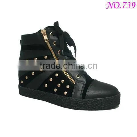 2014 fashion design competitive price soft black velcro wedge sneaker