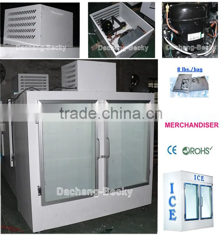 Gas station bagged ice freezer ice merchandiser with glass door
