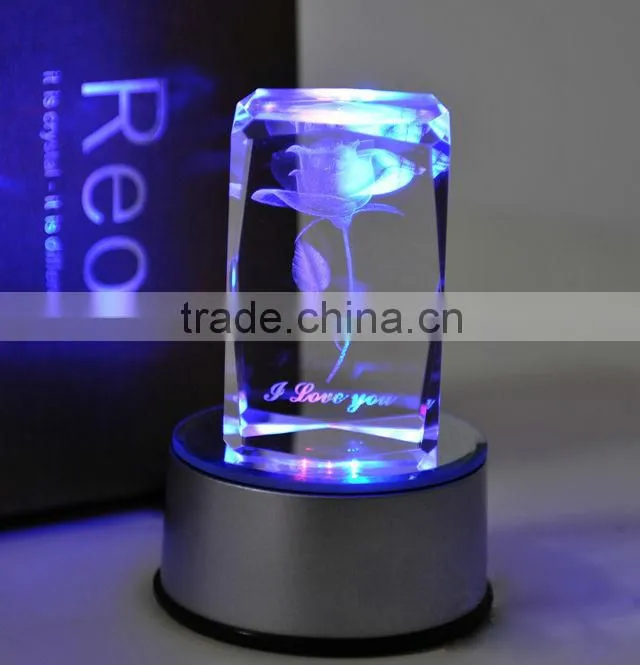 glass crystal cube for wedding decoration with lLED light