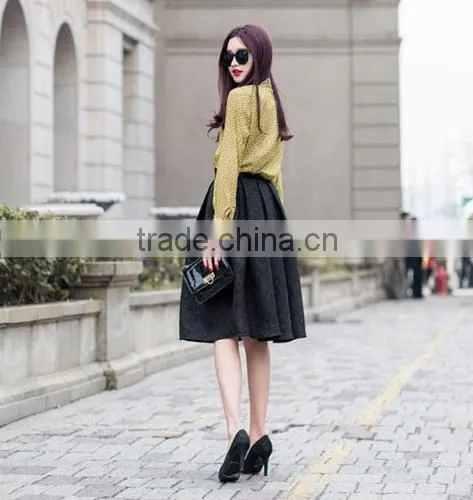 Stylish Lady Women's High Waist Vintage Style Pleated Swing Ball Gown Dark Print Skirt