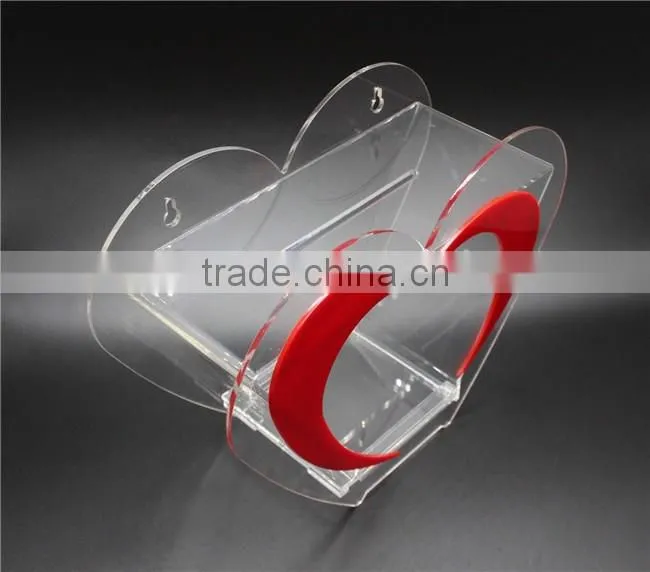 new acrylic red heart shaped money donation boxes