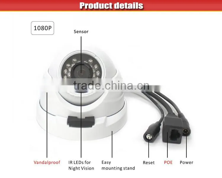 1080P/2MP PoE IR Onvif V2.1 Dome Network Camera