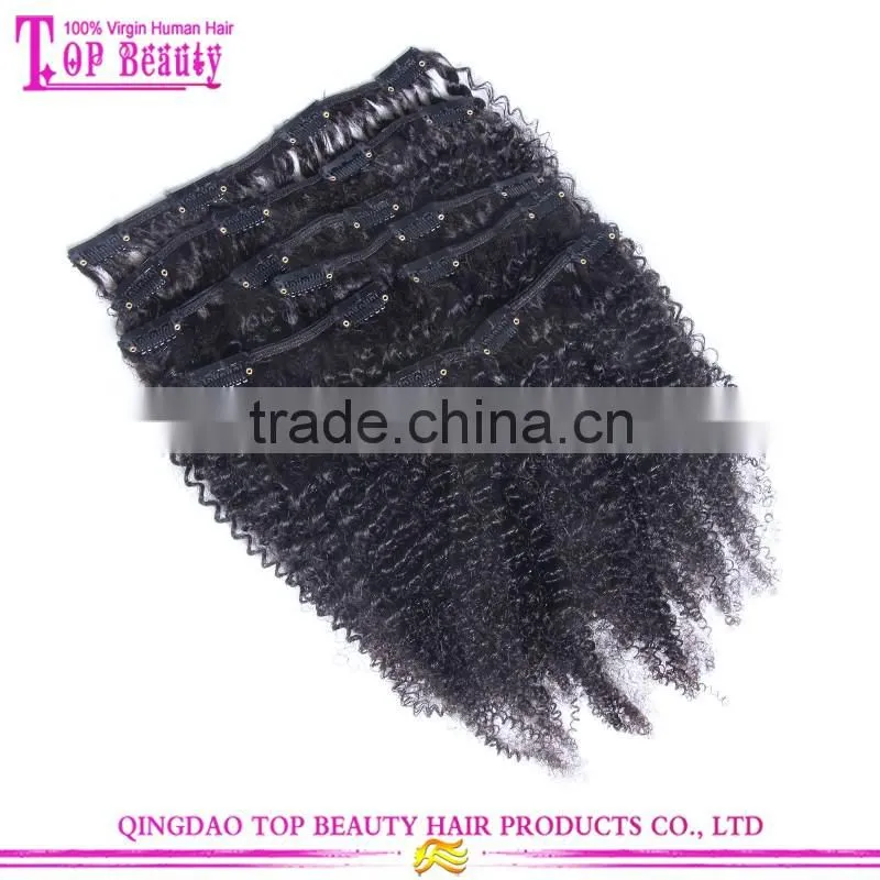 Wholesale price 10-30" afro kinky curly clip in hair extensions virgin mongolian clip in hair extensions for black women