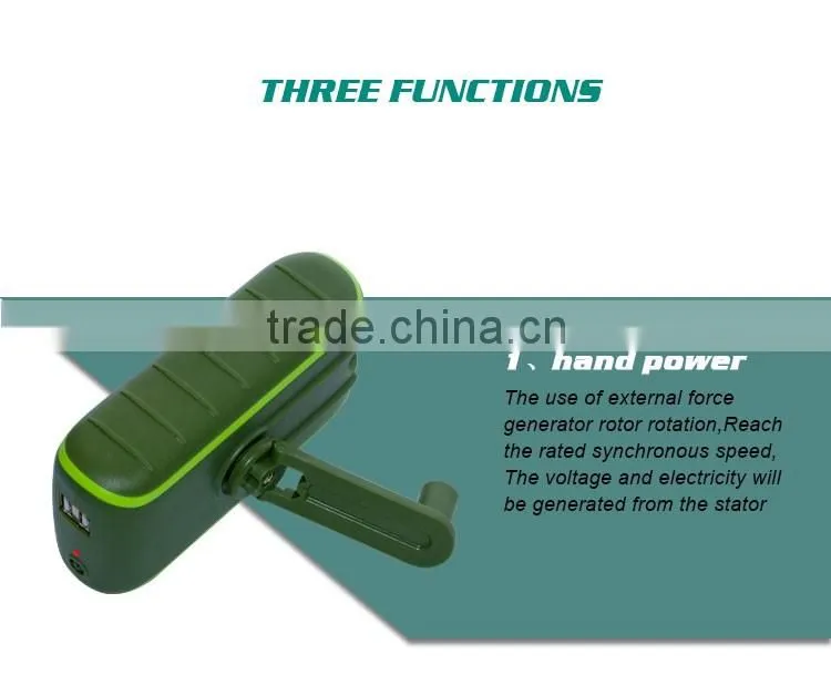 Fast charge outdoor urgent hand dynamo crank mobile charger , universal power bank charger