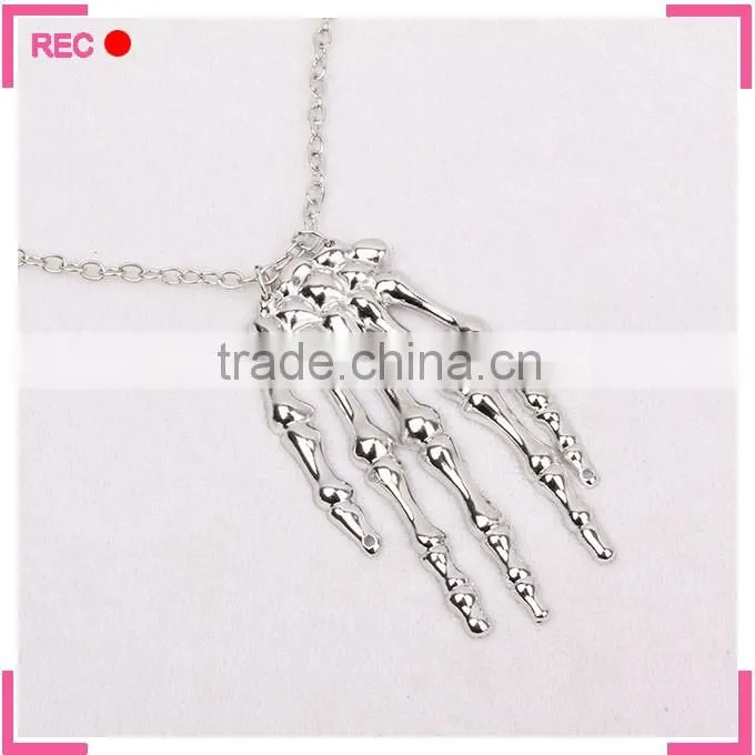 Custom logo necklaces Skeleton Hand pendant, imitate silver chain new model necklace