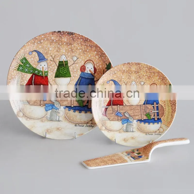 12" porcelain cake plate with server,ceramic plate with server,porcelain Christmas plate