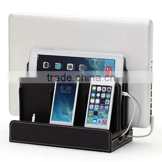 Black Leatherette Multi-Device Charging Station and Dock