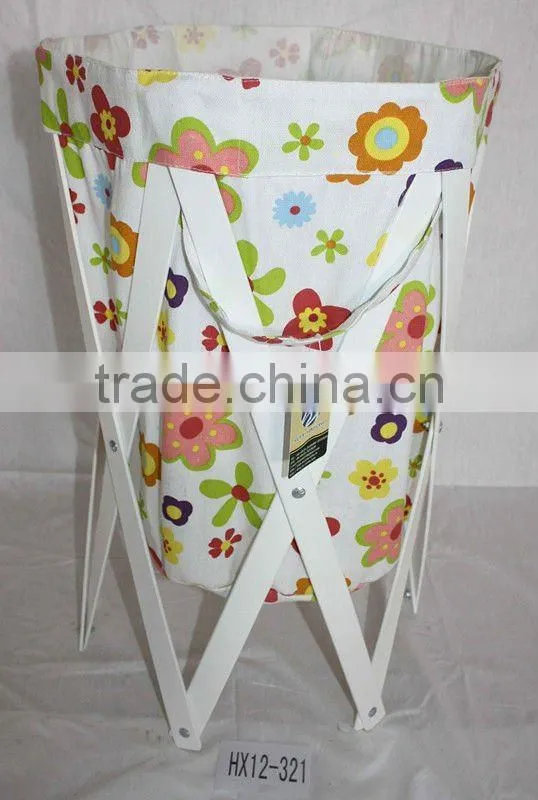 Patent Folding Wooden Laundry Hamper With Canvas bag