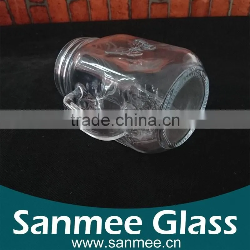 Hot Selling China Manufacture Mason Jar Drinking Glass with Handles