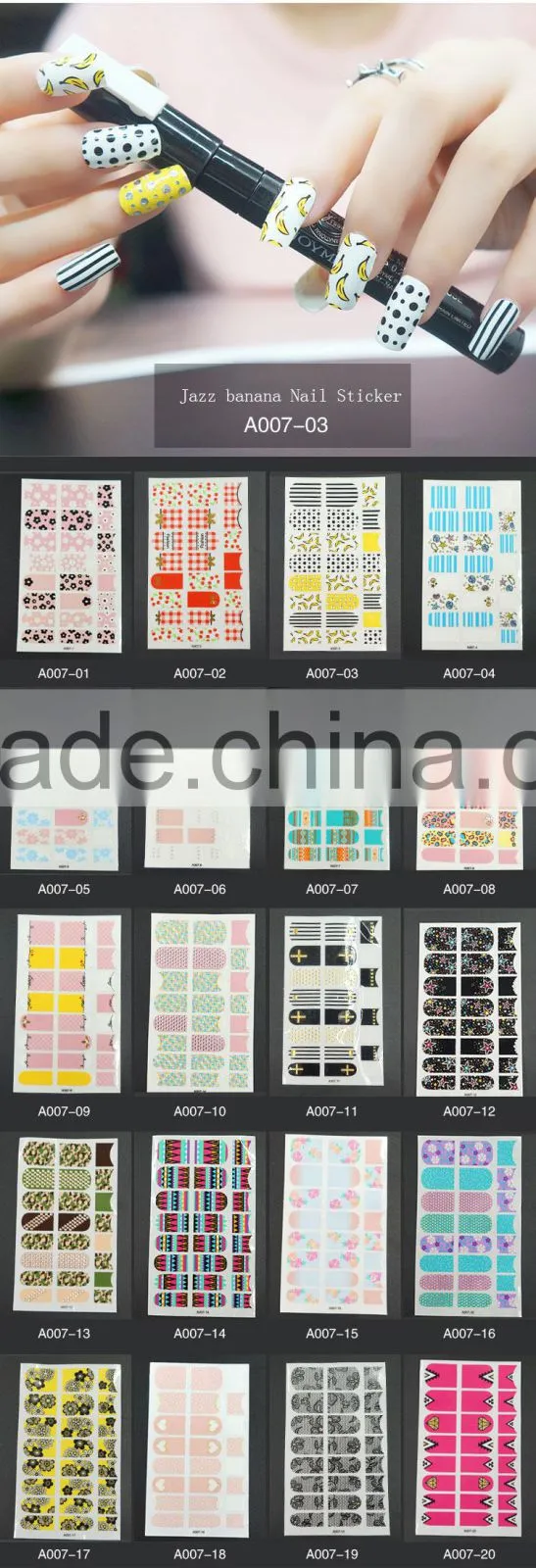 2017 PET material adhensive new style nail art sticker