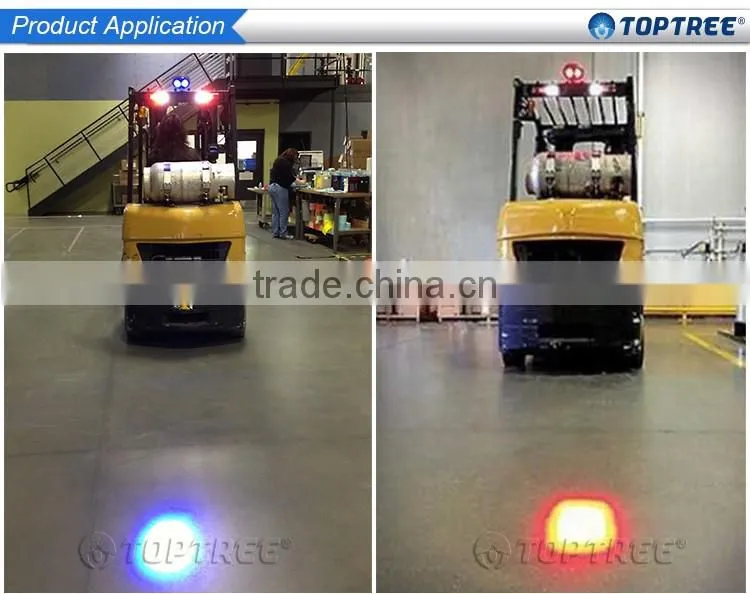 Forklift approaching blue warning light