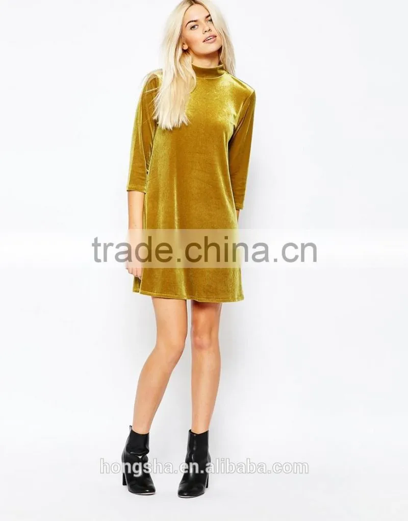 New Arrival Long Sleeve Styles Velvet Dress High Neck Sexy Velvet Dress HSD6756
