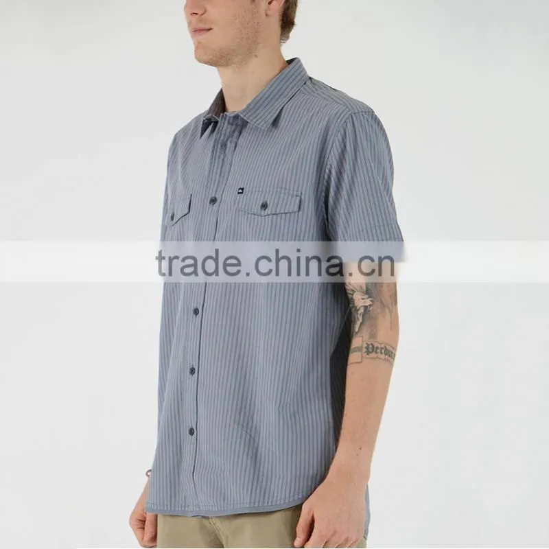 New stylish dress shirt with square collar plain grey mens short sleeve silk shirts