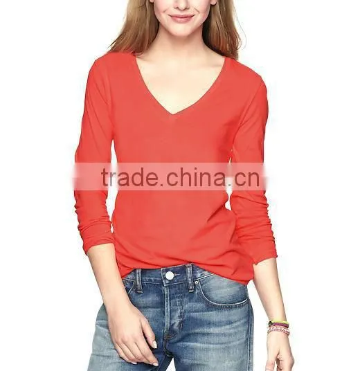 WOMENS LONG SLEEVE V NECK T SHIRT