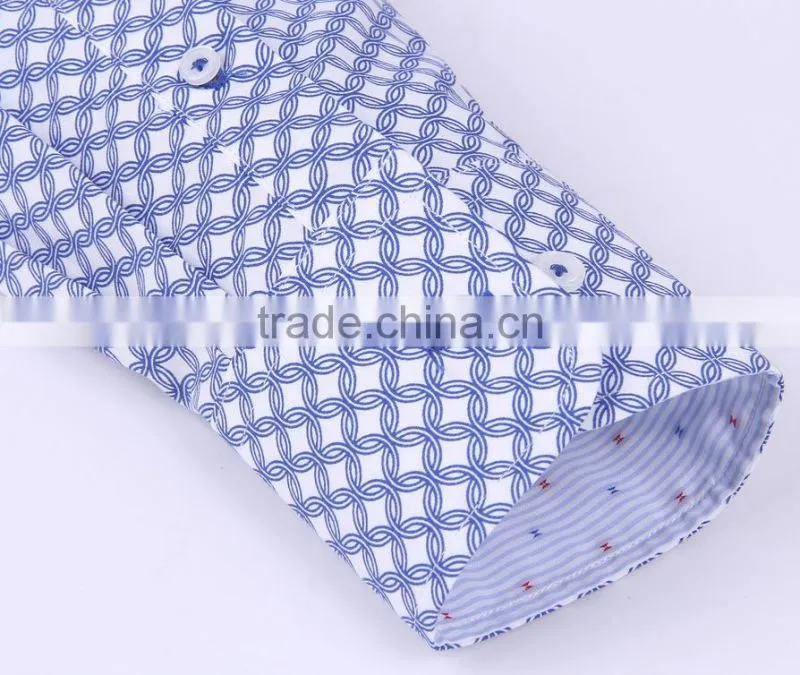 2017 customized printing men's long sleeve shirt with contrast collar and cuff