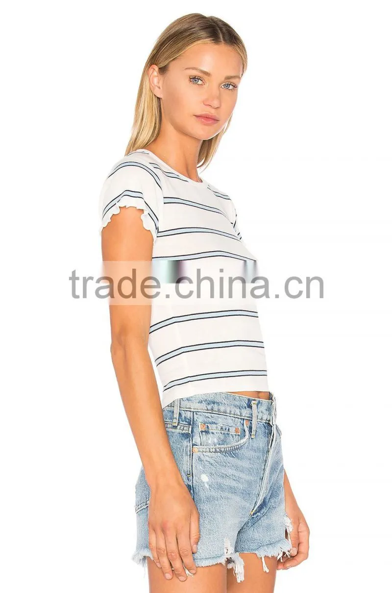 2018 Guangzhou Shandao Factory New Design Summer Casual 160g 100% Cotton Short Sleeve O-Neck Wholesale Striped T-Shirt
