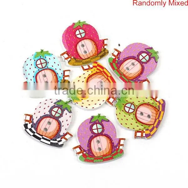 2 Holes At Random Strawberries Pattern House Button