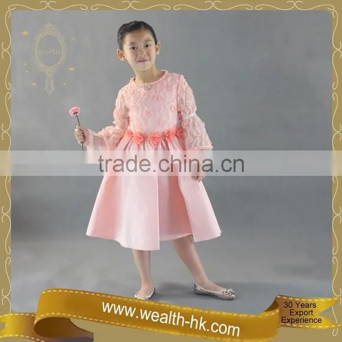 Rosebud Flower Long Sleeves Girls Princess Dress