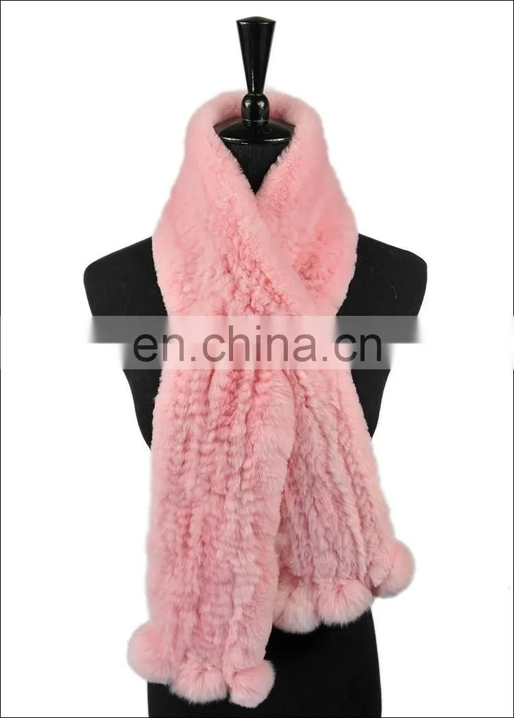2016 Wholesale cheap good material real rex rabbit fur knitted promotional scarf / handmade scarf