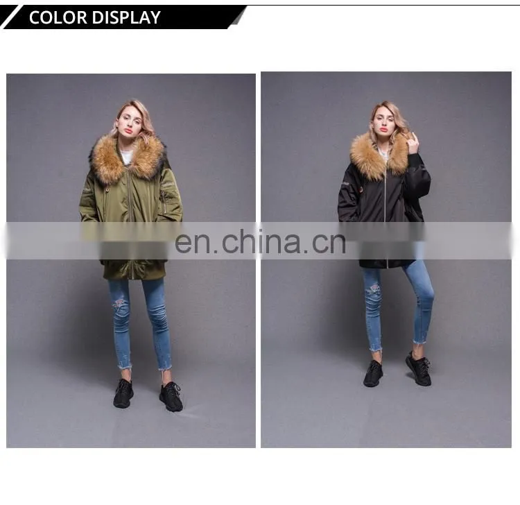 Best warm bomber down jacket with raccoon fur collar