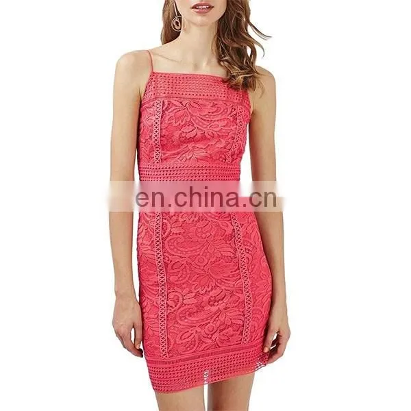 Elegant Women Dress Fashion Design Red Color Floral Crochet Bodycon Dress